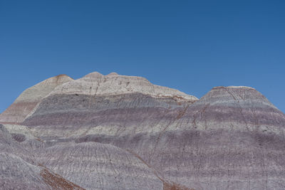 Landscape of large purple and white badlands in petrified forest national park in arizona