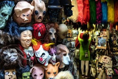 View of toys at market stall