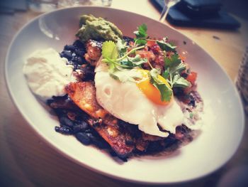 Close-up of food served in plate