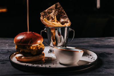Close-up of breakfast on table