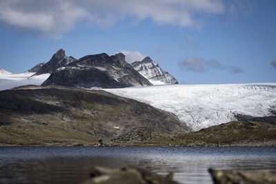 Scenic view of snowcapped mountains against sky