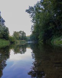 Scenic view of lake in forest against sky