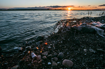 Scenic view of sea during sunset