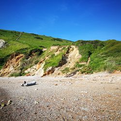 Scenic view of landscape against clear blue sky