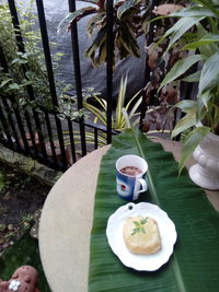 High angle view of coffee on table