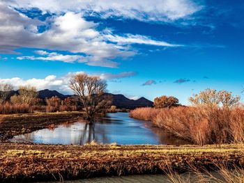 Scenic view of lake against sky