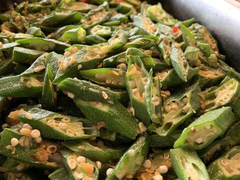 High angle view of chopped vegetables in container