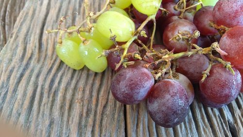 High angle view of grapes on table