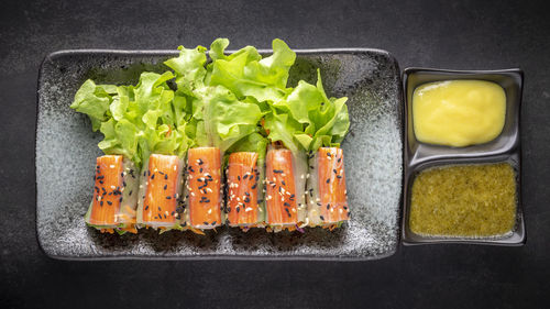 High angle view of meal served in tray