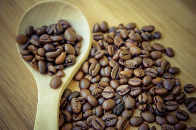 Close-up of coffee beans on table