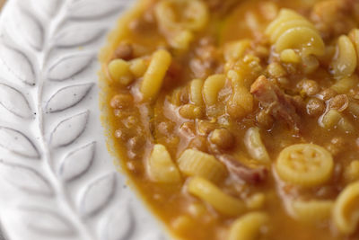 High angle view of pasta in bowl