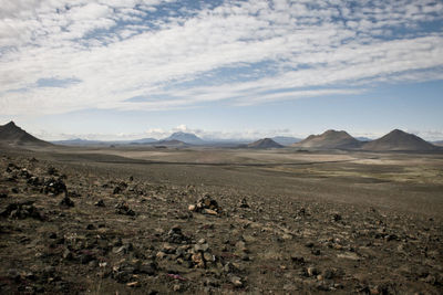 Scenic view of mountains against cloudy sky