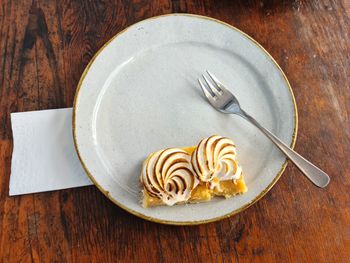 Directly above shot of dessert in plate on table