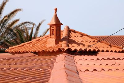 Low angle view of roof of building against clear sky