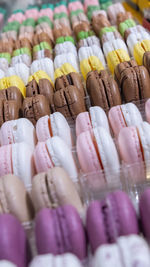 Full frame shot of macarons of  multi colored displayed for sale