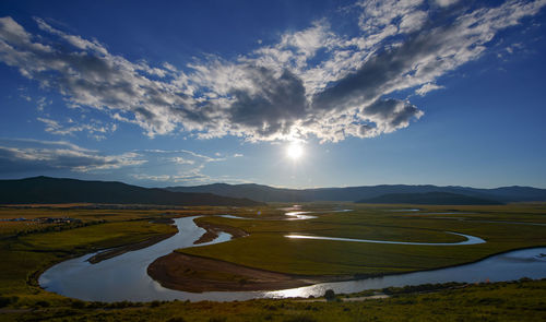 Scenic view of lake against sky during sunset