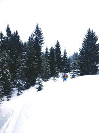 View of people skiing on snowcapped mountain against sky