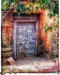 Closed door of house