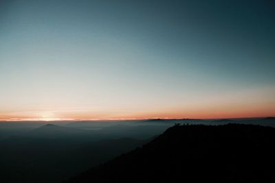 Scenic view of silhouette mountains against sky at sunset