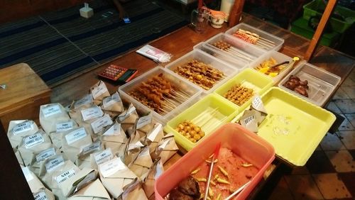 High angle view of food for sale in market