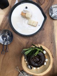 High angle view of ice cream in plate on table