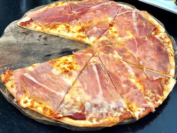 High angle view of pizza on table