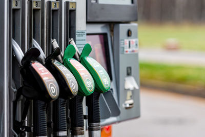 Circle k gas station with fuel, oil, gasoline and diesel, close-up of a petrol pump fueling gun