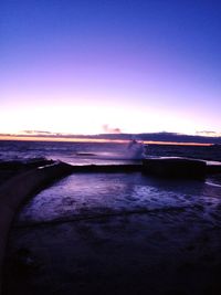 Scenic view of sea against clear sky at sunset