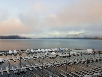 Scenic view of lake against cloudy sky