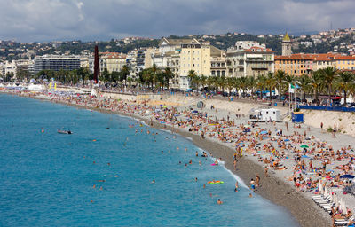 High angle view of people on beach