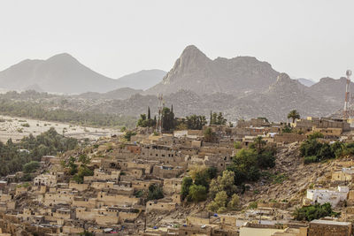 High angle view of townscape against clear sky