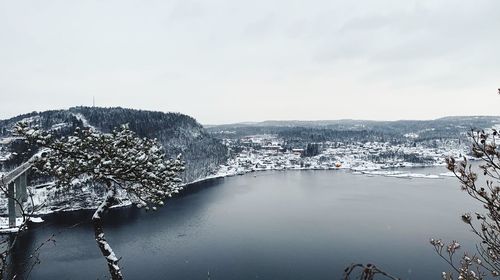 Scenic view of mountains against sky during winter