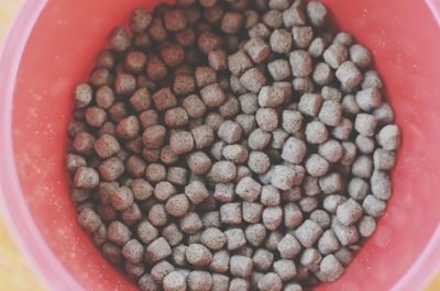 High angle view of raspberries in bowl