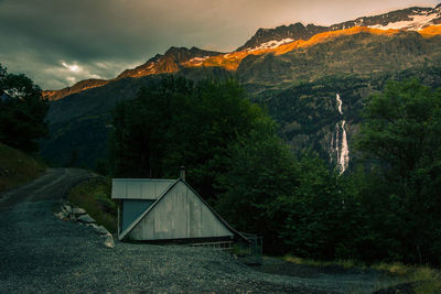 Scenic view of mountains against sky during sunset