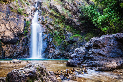 Scenic view of waterfall in forest