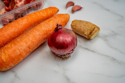 High angle view of fruits on table