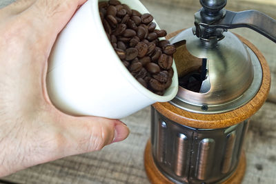 Close-up of hand holding coffee cup