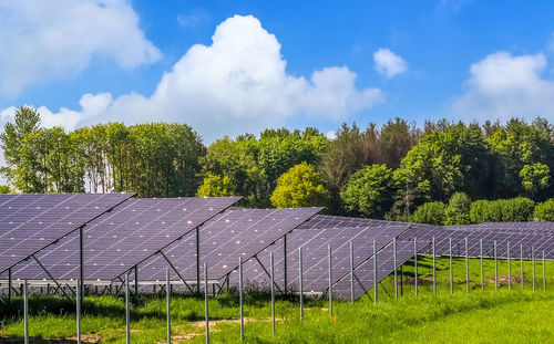 Generating clean energy with solar modules in a big park in northern europe.