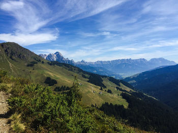 Scenic view of mountains against cloudy sky