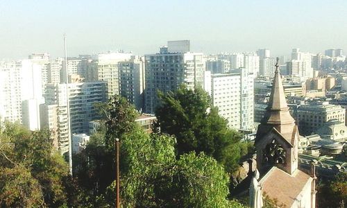 Cityscape against clear sky