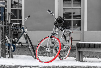 Bicycle on snow in city