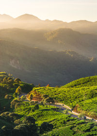 High angle view of mountains against sky