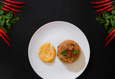 High angle view of meal served in plate