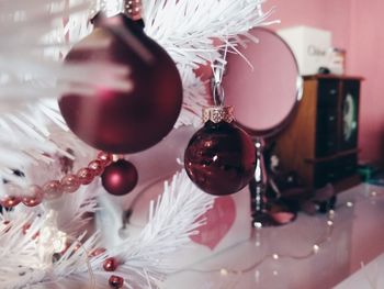 Close-up of christmas decorations at home