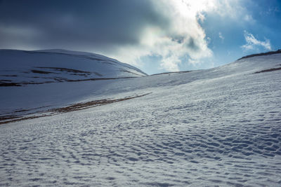 Scenic view of snowcapped mountains against sky