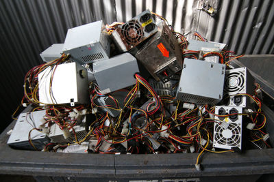 Close-up of telephone booth on table