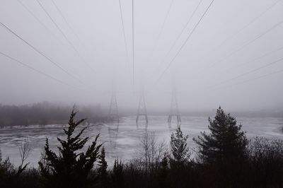 Scenic view of landscape against sky during winter