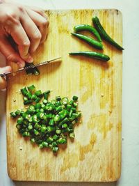 High angle view of vegetables on cutting board