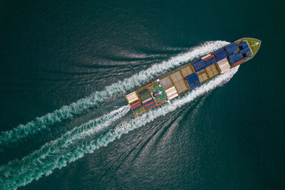 High angle view of ship on sea