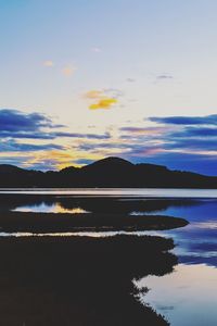 Scenic view of lake against sky during sunset